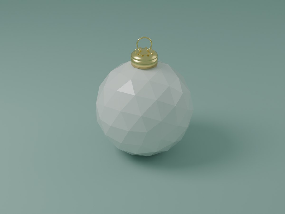 Rendu 3D de la boule Éclat en porcelaine blanche à facettes, avec son attache dorée
