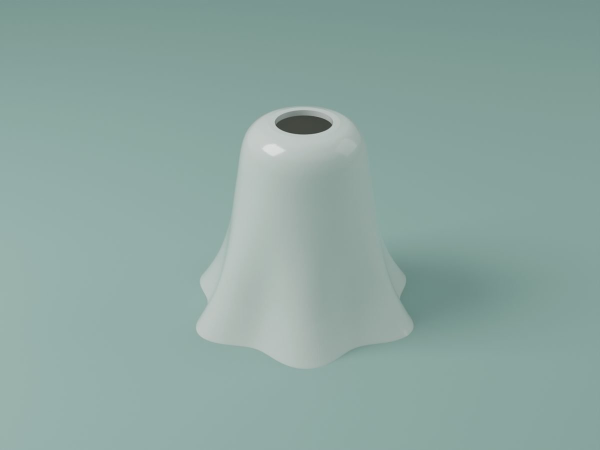 Rendu 3D d'un abat-jour en porcelaine blanche en forme de tulipe à six pétales